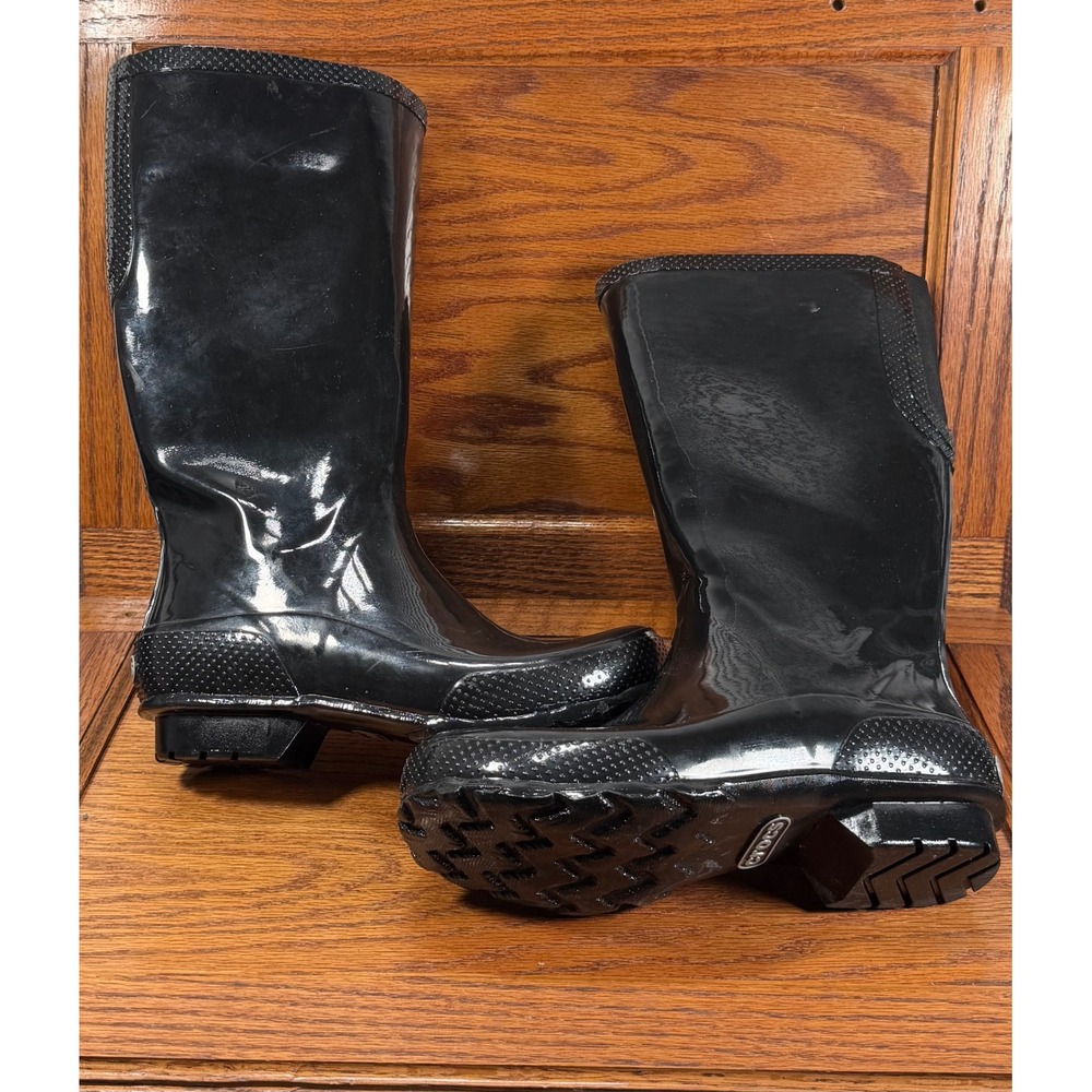 Crocs RainFloe Black Glossy Waterproof Tall Rain Boots Womens 8 202198